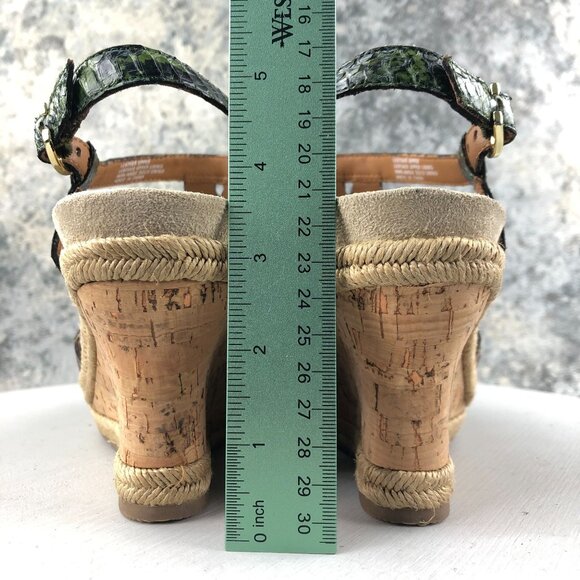 Earthies Women's Size 8.5B Corsica Green Leather Open Toe Espadrille Wedges - Picture 8 of 16